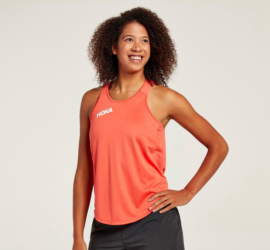 Tops Womens - Hoka One One Performance Tank - Orange - KUCDXJM-83